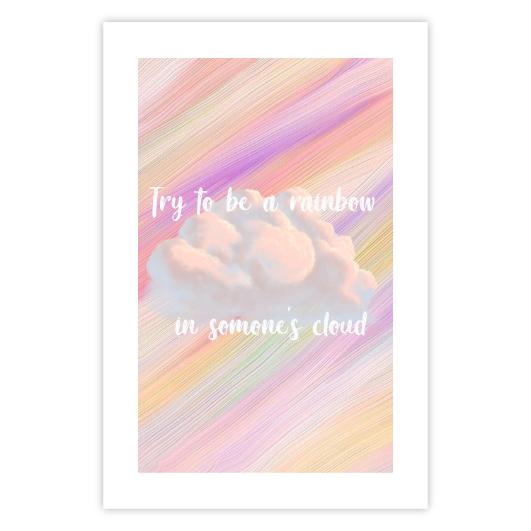 Wall Poster Try to Be a Rainbow - white text on a cloud and multicolored background 123223 additionalImage 25