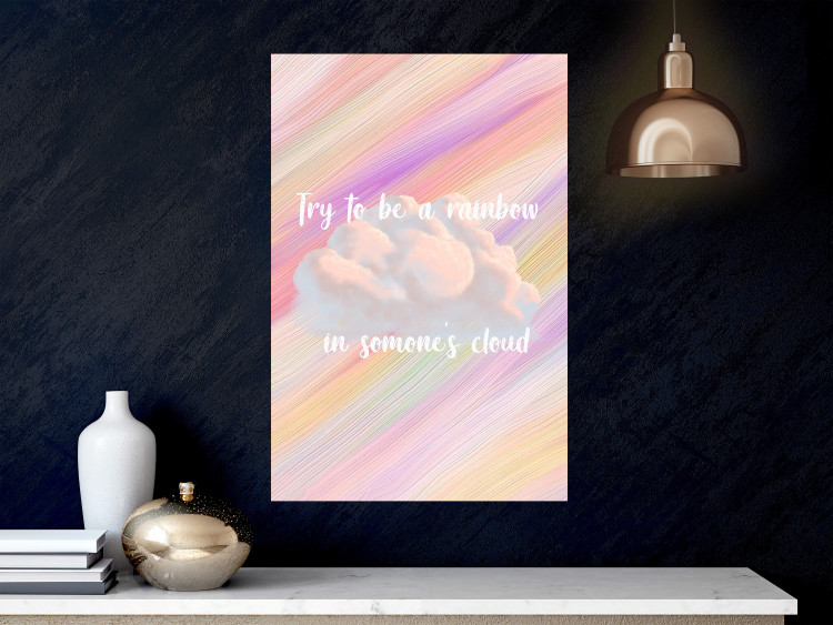 Wall Poster Try to Be a Rainbow - white text on a cloud and multicolored background 123223 additionalImage 22