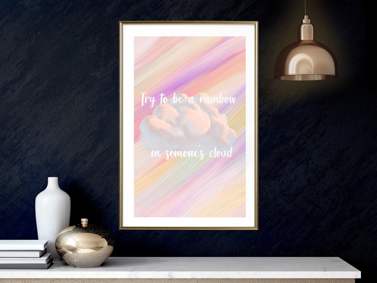 Wall Poster Try to Be a Rainbow - white text on a cloud and multicolored background 123223 additionalImage 13