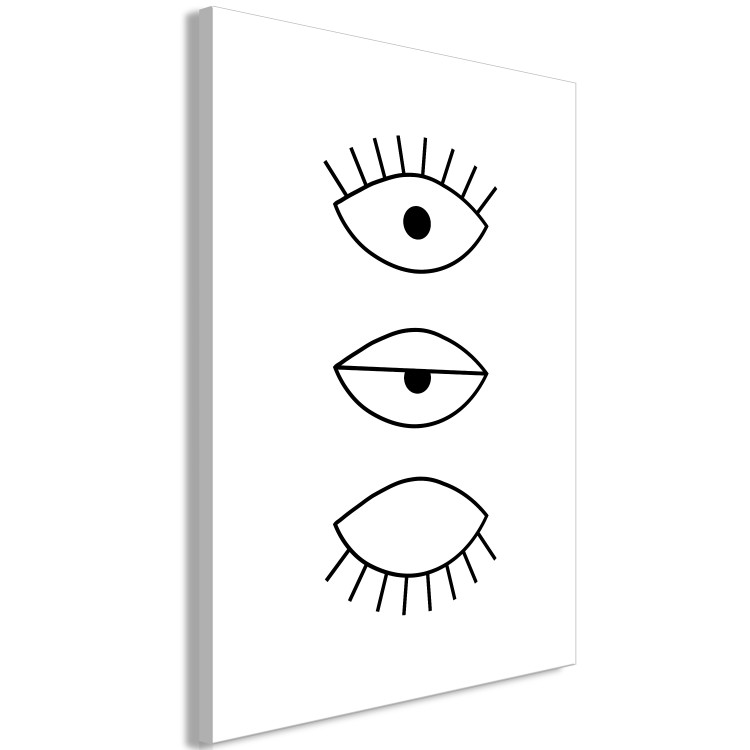 Canvas Art Print Blink - minimalist, black graphics with eyes on a white background 123423 additionalImage 2