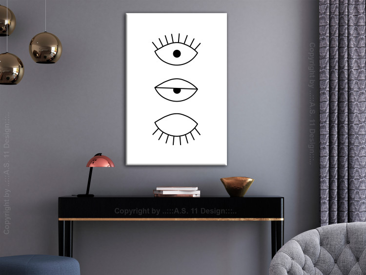 Canvas Art Print Blink - minimalist, black graphics with eyes on a white background 123423 additionalImage 3