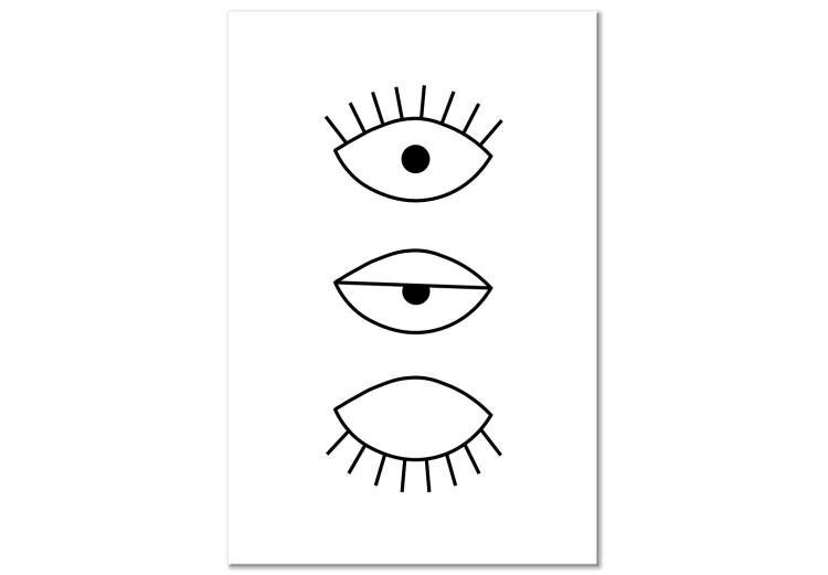 Canvas Art Print Blink - minimalist, black graphics with eyes on a white background 123423