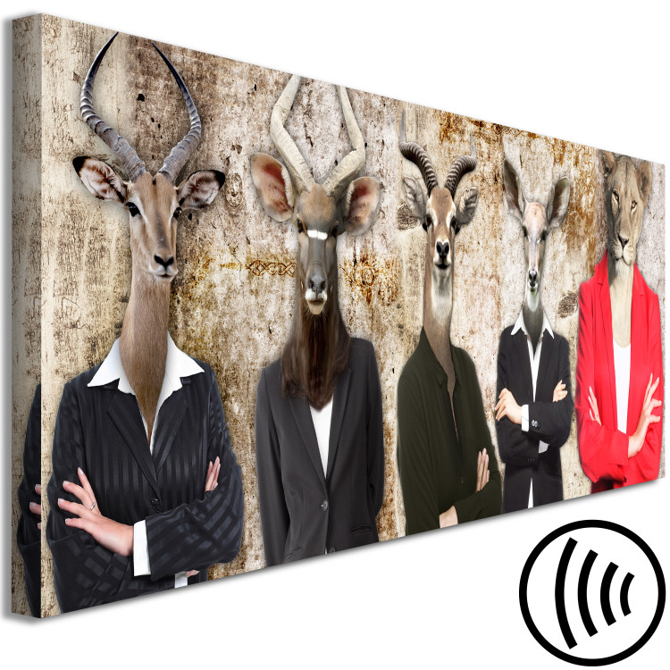 Canvas Animal faces - humen figures with animal heads on a brown background 128523 additionalImage 6