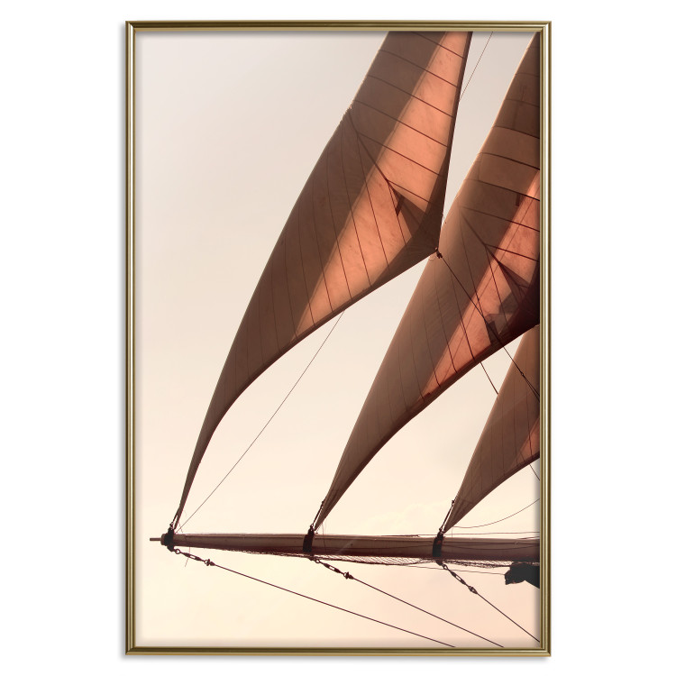 Poster Sea Breeze - seascape of the front of a sailboat in sepia tones against the sky 129723 additionalImage 17