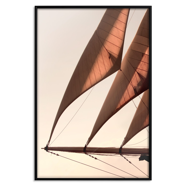 Poster Sea Breeze - seascape of the front of a sailboat in sepia tones against the sky 129723 additionalImage 16