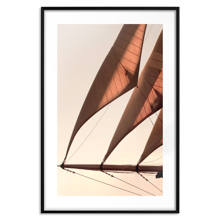 Poster Sea Breeze - seascape of the front of a sailboat in sepia tones against the sky 129723 additionalImage 15