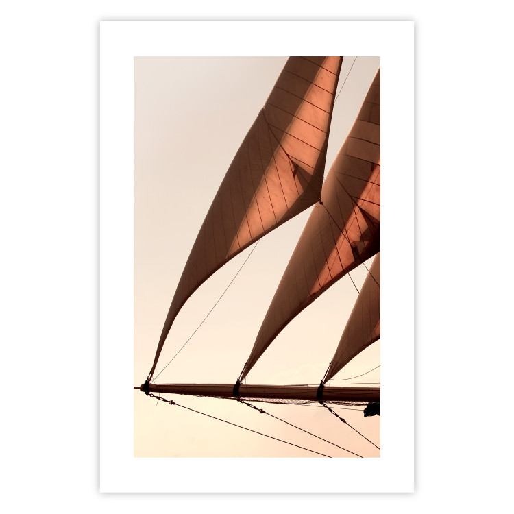 Poster Sea Breeze - seascape of the front of a sailboat in sepia tones against the sky 129723 additionalImage 19