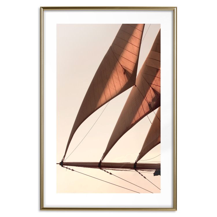 Poster Sea Breeze - seascape of the front of a sailboat in sepia tones against the sky 129723 additionalImage 14