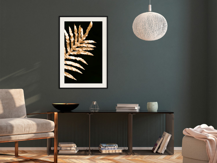 Wall Poster Magical Fern - golden fern leaf composition on a black background 130523 additionalImage 24