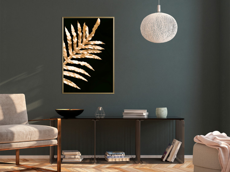 Wall Poster Magical Fern - golden fern leaf composition on a black background 130523 additionalImage 7