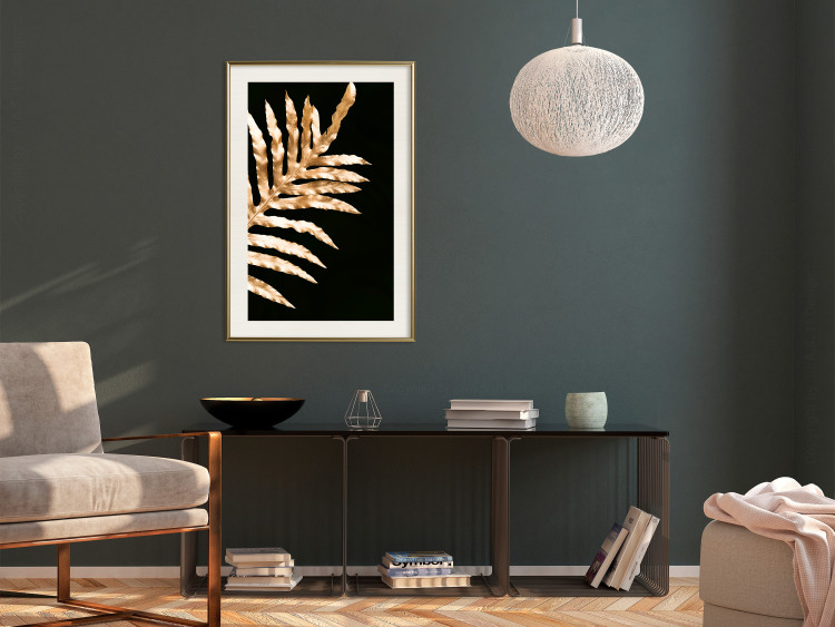 Wall Poster Magical Fern - golden fern leaf composition on a black background 130523 additionalImage 22
