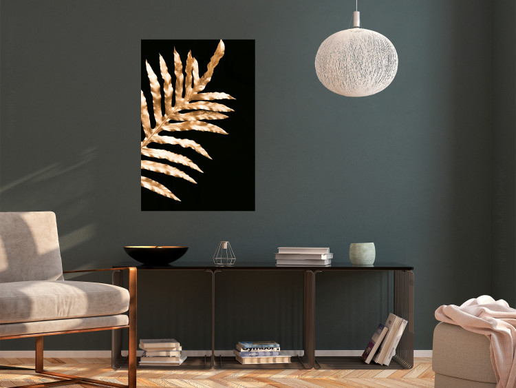 Wall Poster Magical Fern - golden fern leaf composition on a black background 130523 additionalImage 2