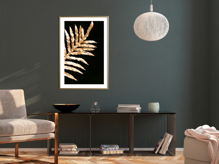 Wall Poster Magical Fern - golden fern leaf composition on a black background 130523 additionalImage 13