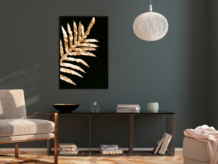 Wall Poster Magical Fern - golden fern leaf composition on a black background 130523 additionalImage 6