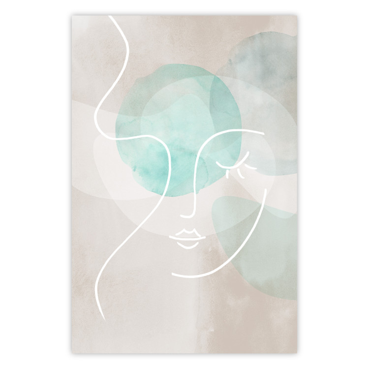Wall Poster Flirtatious Wink - abstract line art of a face on a pastel background 130823
