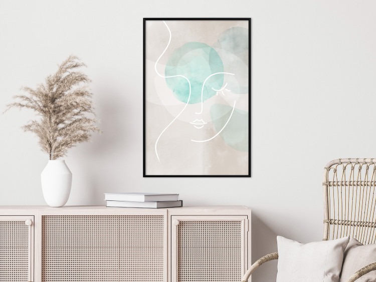 Wall Poster Flirtatious Wink - abstract line art of a face on a pastel background 130823 additionalImage 4