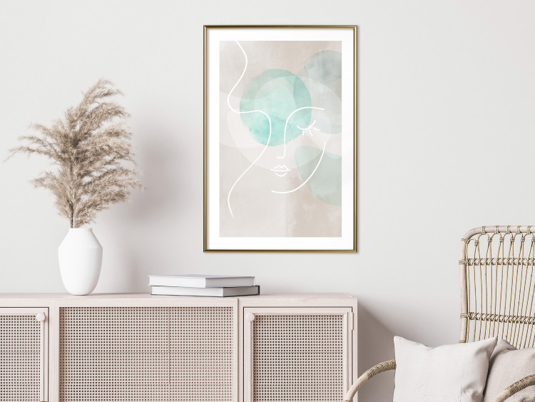 Wall Poster Flirtatious Wink - abstract line art of a face on a pastel background 130823 additionalImage 13