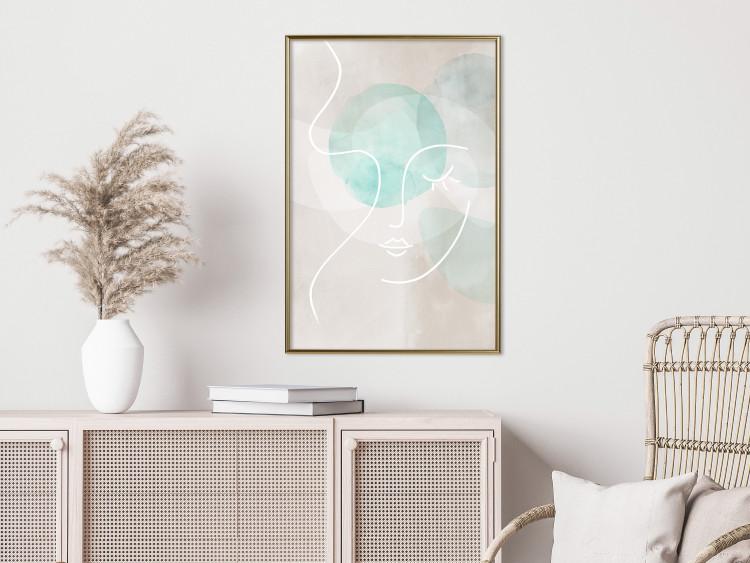 Wall Poster Flirtatious Wink - abstract line art of a face on a pastel background 130823 additionalImage 5