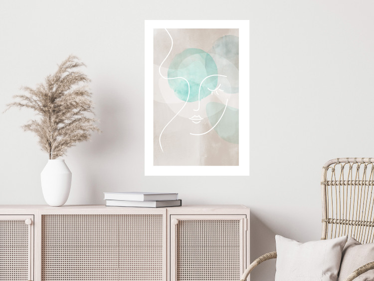 Wall Poster Flirtatious Wink - abstract line art of a face on a pastel background 130823 additionalImage 3