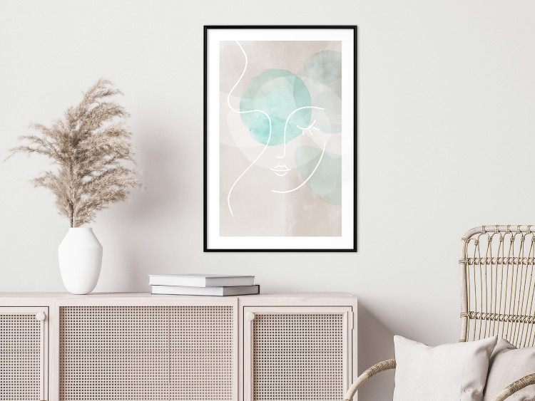 Wall Poster Flirtatious Wink - abstract line art of a face on a pastel background 130823 additionalImage 18