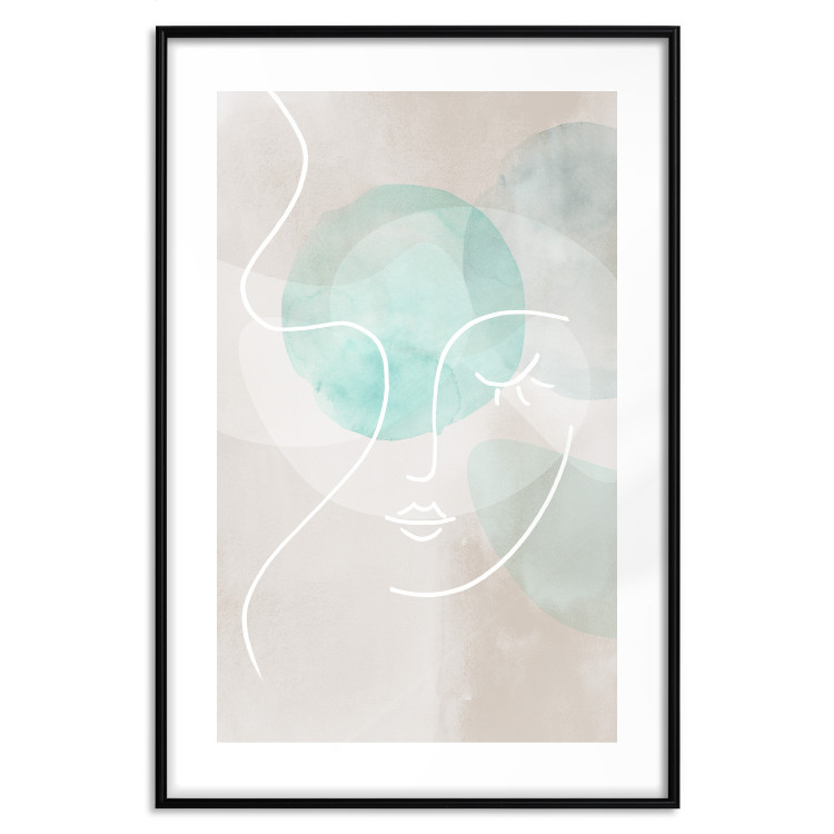 Wall Poster Flirtatious Wink - abstract line art of a face on a pastel background 130823 additionalImage 15