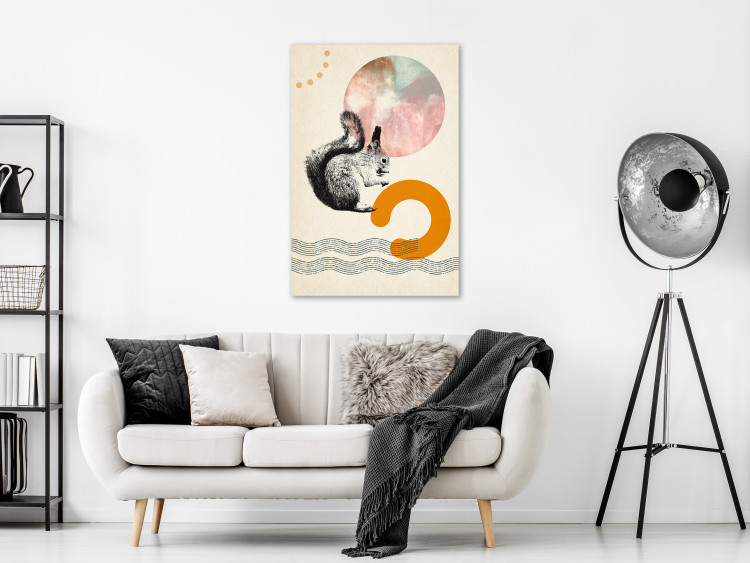 Canvas Print Black-white squirrel - abstraction with squirrel and colourful figures 131623 additionalImage 3