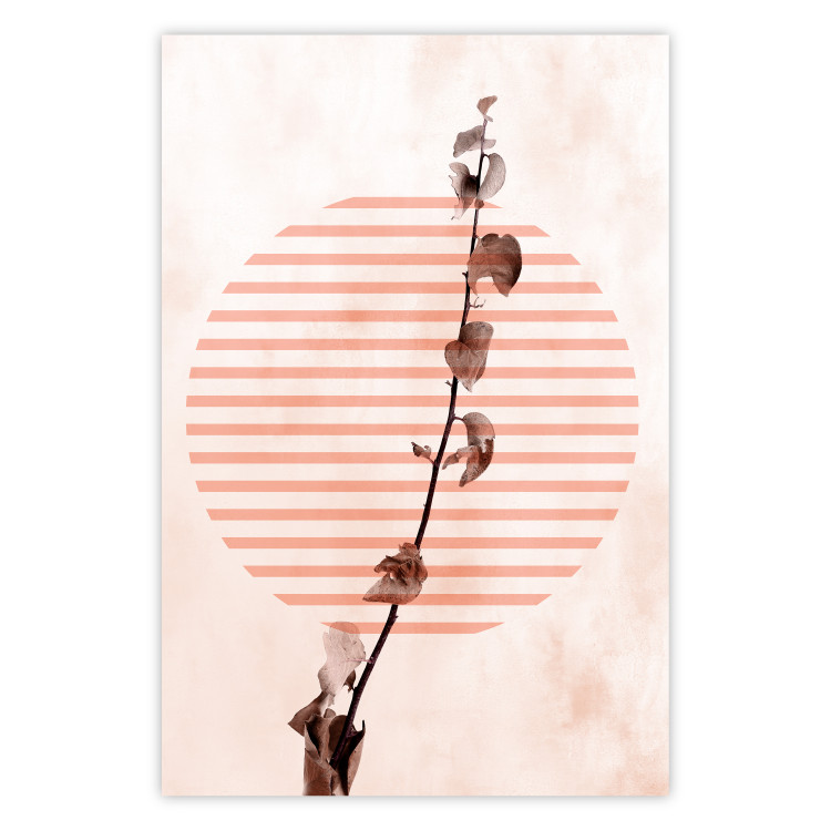 Poster Scrawny Branch - plant in a circle with stripes in an abstract motif 131823