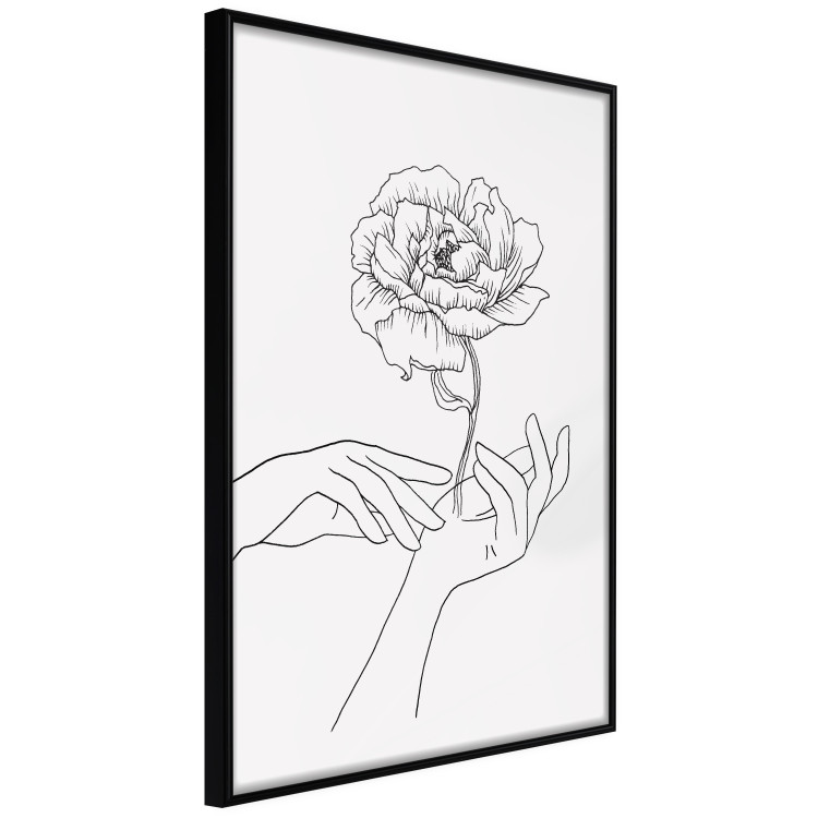 Wall Poster Gentle Touch - black line art of hands and flowers on a solid background 131923 additionalImage 13