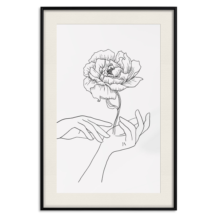 Wall Poster Gentle Touch - black line art of hands and flowers on a solid background 131923 additionalImage 19