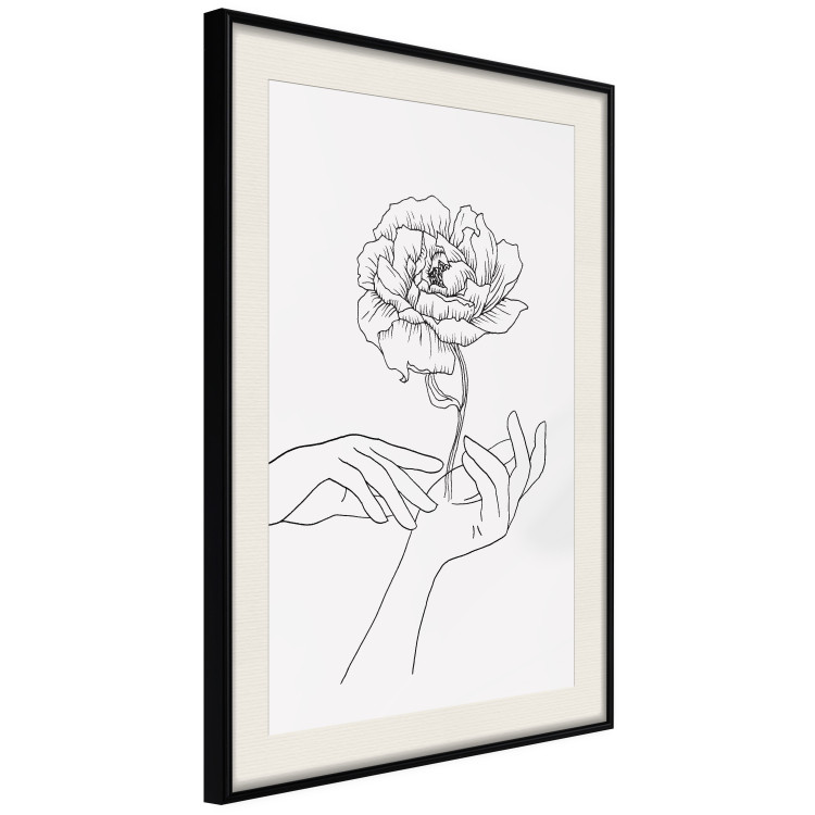 Wall Poster Gentle Touch - black line art of hands and flowers on a solid background 131923 additionalImage 2