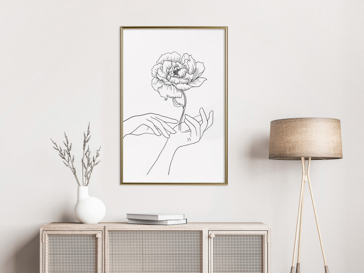 Wall Poster Gentle Touch - black line art of hands and flowers on a solid background 131923 additionalImage 5
