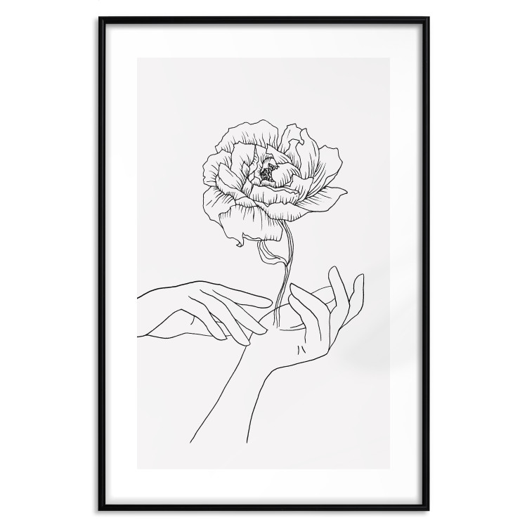Wall Poster Gentle Touch - black line art of hands and flowers on a solid background 131923 additionalImage 17