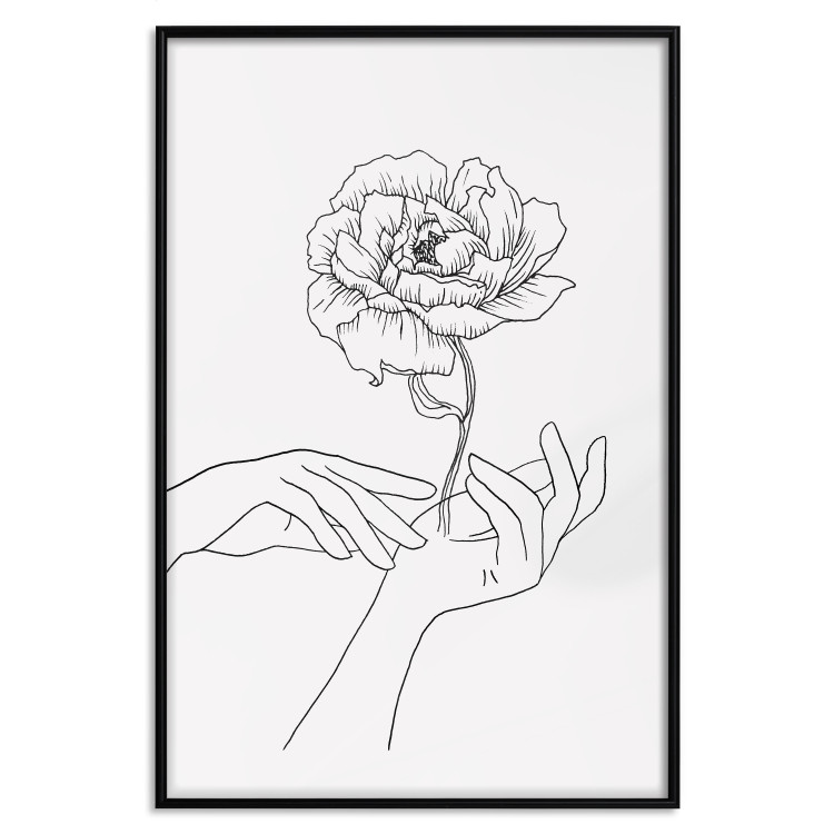 Wall Poster Gentle Touch - black line art of hands and flowers on a solid background 131923 additionalImage 20