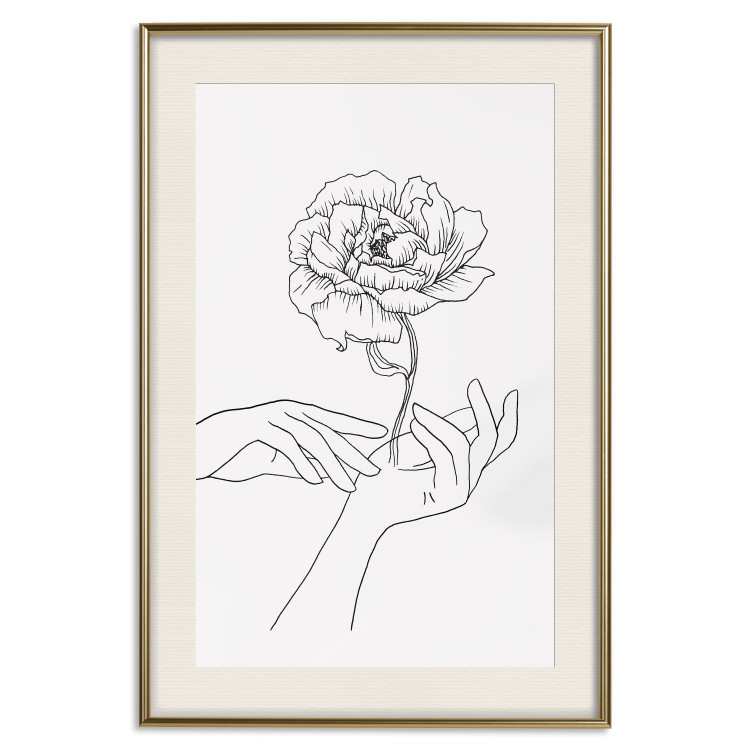 Wall Poster Gentle Touch - black line art of hands and flowers on a solid background 131923 additionalImage 20