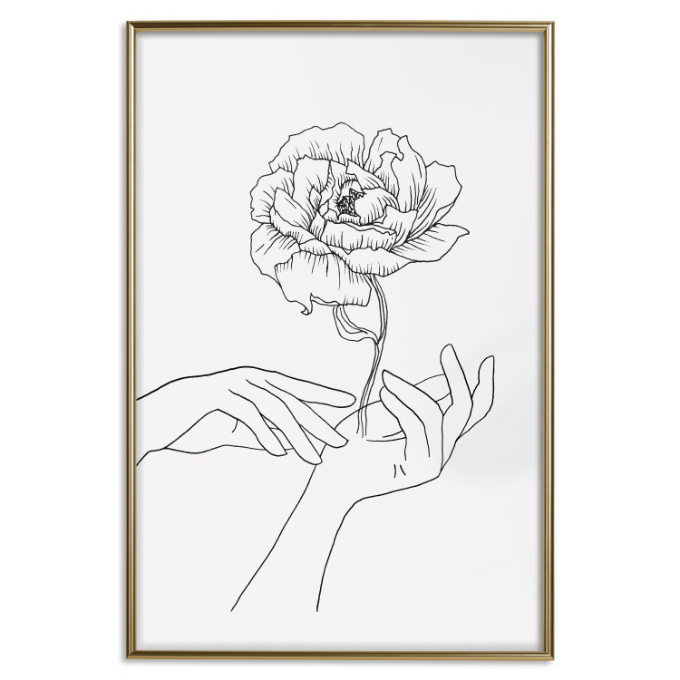 Wall Poster Gentle Touch - black line art of hands and flowers on a solid background 131923 additionalImage 25