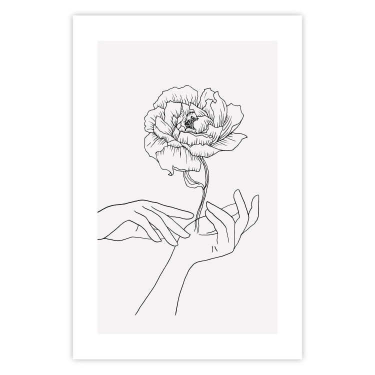 Wall Poster Gentle Touch - black line art of hands and flowers on a solid background 131923 additionalImage 26