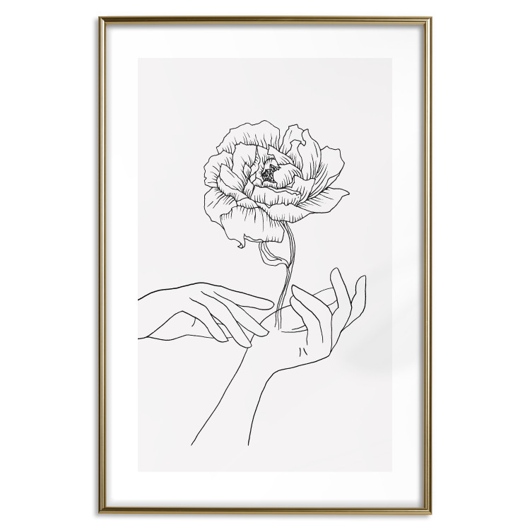 Wall Poster Gentle Touch - black line art of hands and flowers on a solid background 131923 additionalImage 16