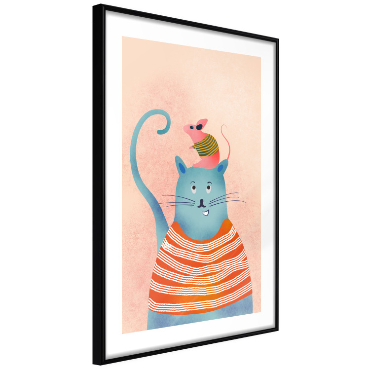 Wall Poster Good Friends - funny blue cat and pink mouse on a light background 135723 additionalImage 21
