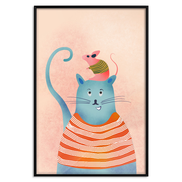 Wall Poster Good Friends - funny blue cat and pink mouse on a light background 135723 additionalImage 8