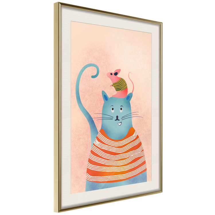 Wall Poster Good Friends - funny blue cat and pink mouse on a light background 135723 additionalImage 18