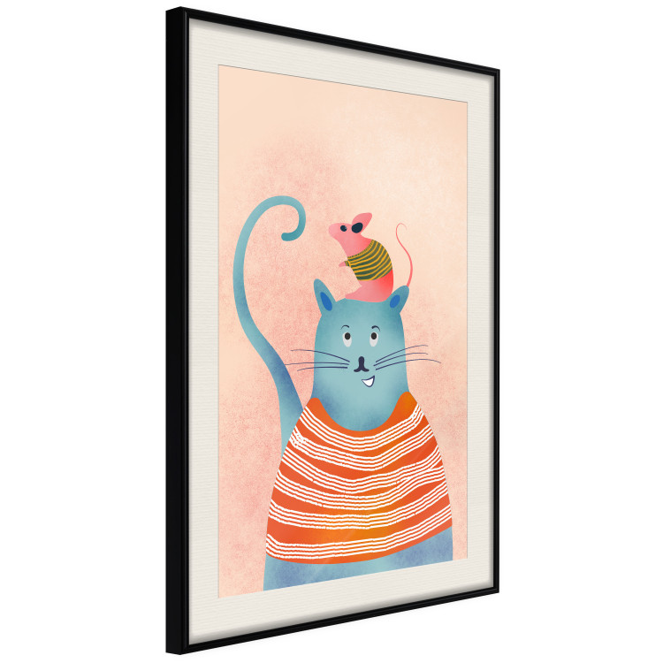 Wall Poster Good Friends - funny blue cat and pink mouse on a light background 135723 additionalImage 19