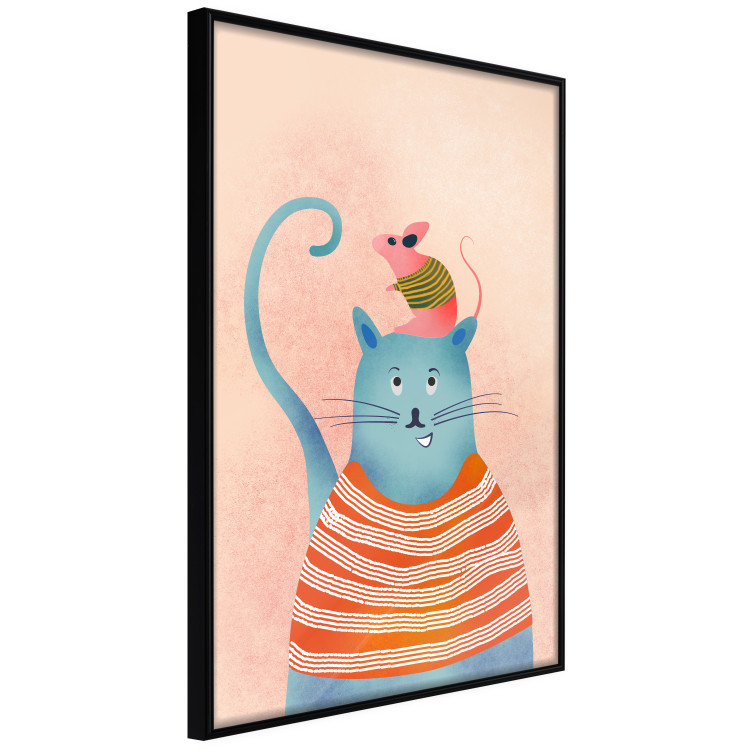 Wall Poster Good Friends - funny blue cat and pink mouse on a light background 135723 additionalImage 16