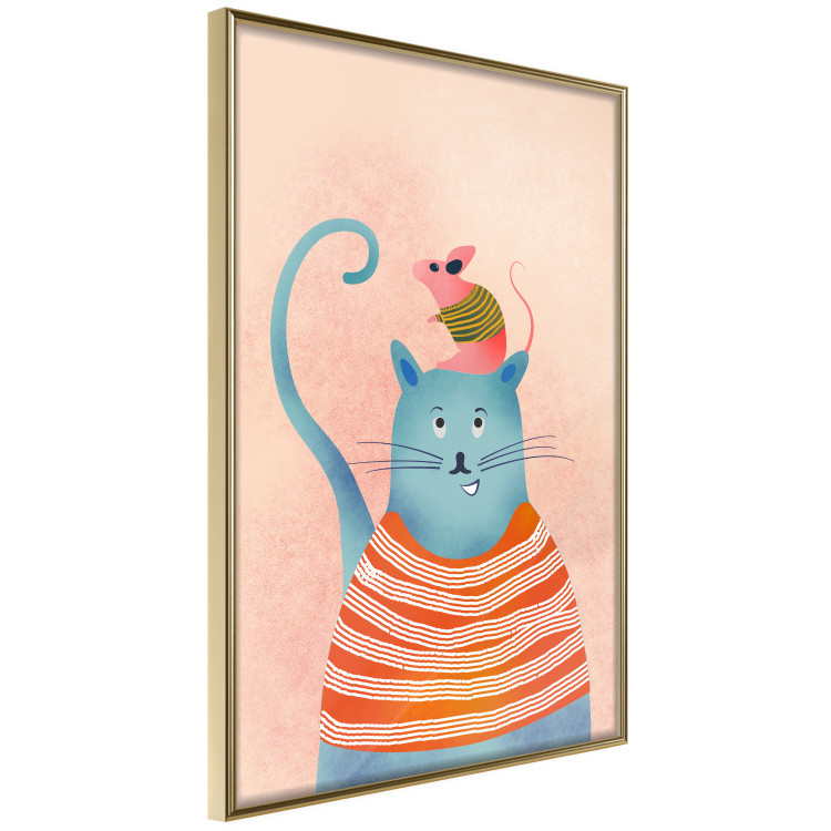 Wall Poster Good Friends - funny blue cat and pink mouse on a light background 135723 additionalImage 22