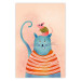 Wall Poster Good Friends - funny blue cat and pink mouse on a light background 135723