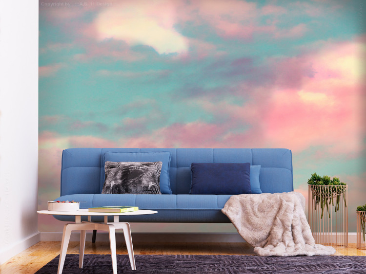 Wall Mural Colorful clouds - Blue sky with pink and white clouds 136323