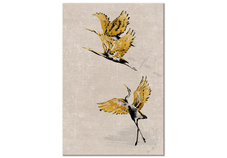 Canvas Print Golden cranes - a stylized japanese-style composition in beige 136523