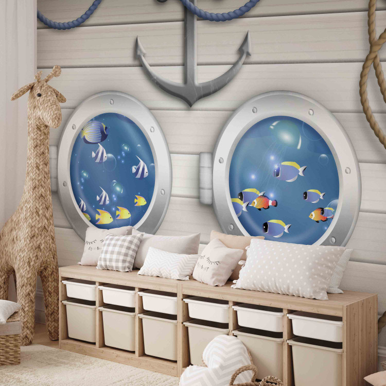 Wall Mural Sailor's adventure - colourful fish and white ship motif for children 143223 additionalImage 4