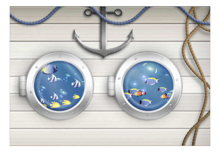 Wall Mural Sailor's adventure - colourful fish and white ship motif for children 143223 additionalImage 1