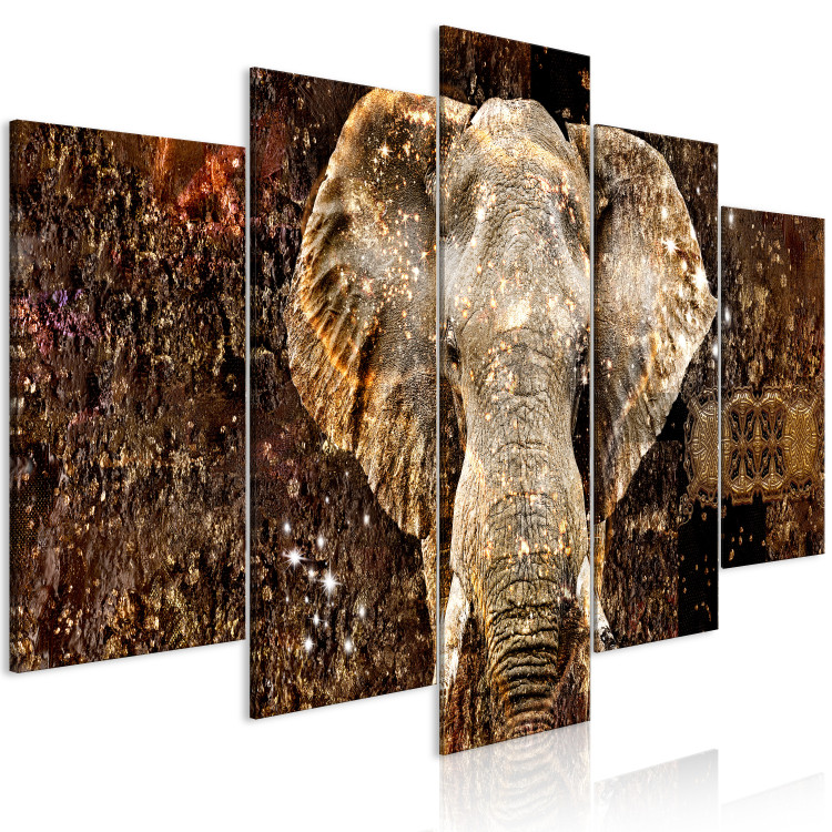 Canvas Golden Elephant (5-piece) Wide - massive animal and abstraction in the background 143423 additionalImage 2