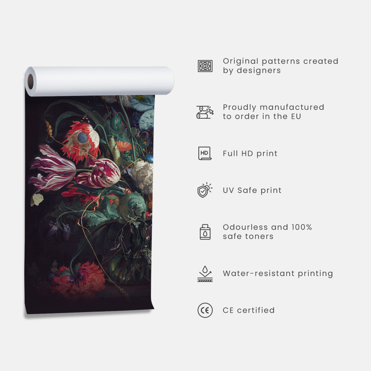 Photo Wallpaper Dark roses - floral motif on an artistic background in muted colours 143523 additionalImage 6